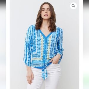 Ruby Rd. Blue and Yellow Patterned Blouse